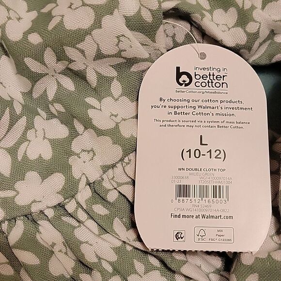 Wonder 🎄Nation Size L 10-12 Green Floral Shirt NWT - Picture 4 of 6